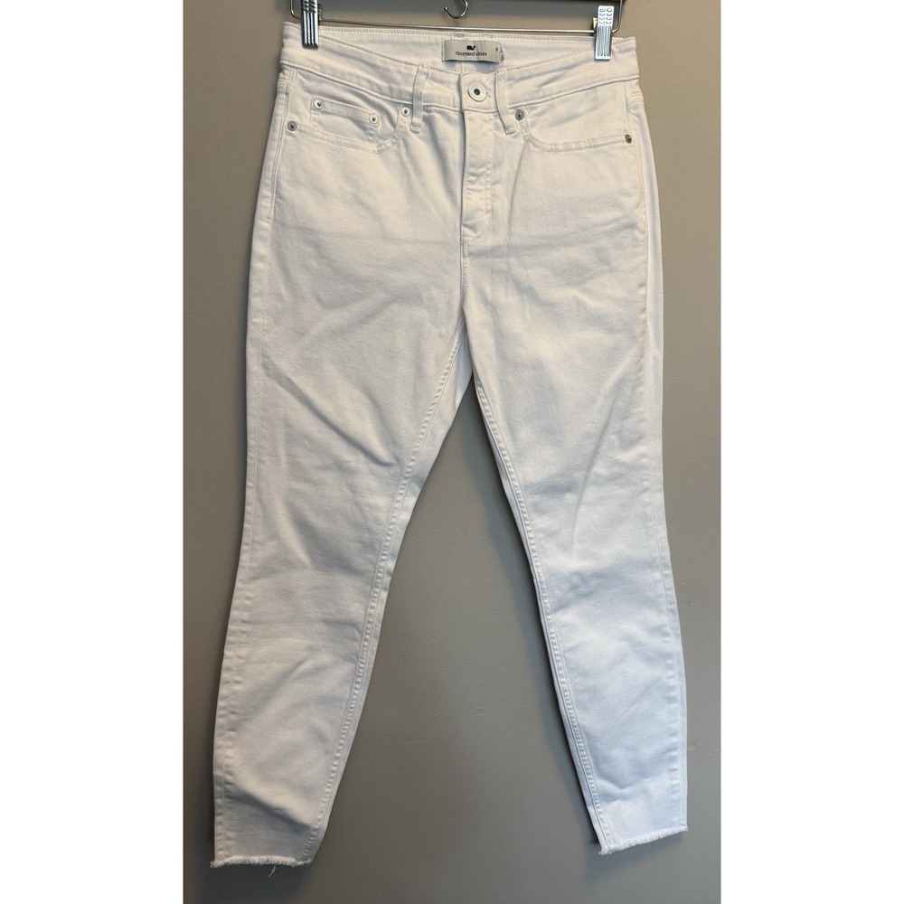 Vineyard Vines High Rise Skinny Preppy White Denim Women's Size 29 White Raw Hem